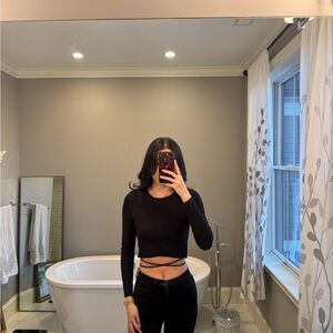 Black Long Sleeve Wrap Top